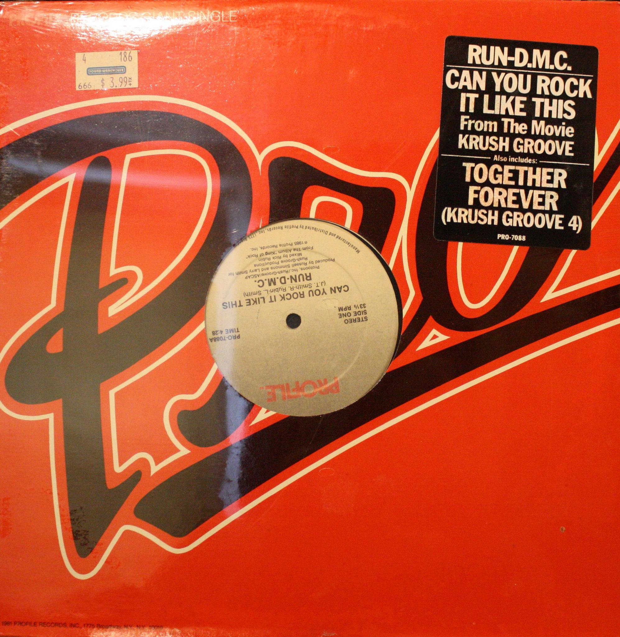 RUN-DMC Can You Rock It Like This *TOGETHER FOREVER* 1985 Hip Hop 12" on PROFILE 7088 Sealed Original Pressing with Hype Sticker on Shrink